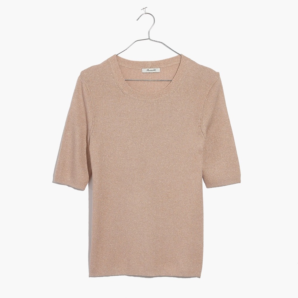Madewell Pink and Gold Sparkle Ribbed Sweater